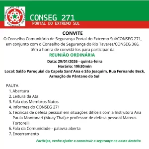 Consegs do Extremo Sul e Rio Tavares convidam comunidade para reunião ordinária no dia 29 de janeiro 14