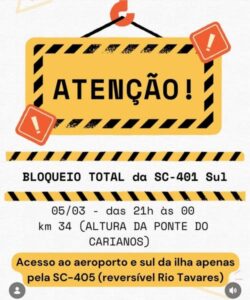 Leia mais sobre o artigo Bloqueio na SC-401 Sul para manutenção é liberado na manhã desta sexta-feira em Florianópolis