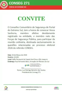 Conselho Comunitário de Segurança do Portal Extremo Sul convoca reunião ordinária sobre processo eleitoral 2026 3