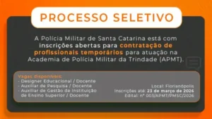 Leia mais sobre o artigo PMSC abre inscrições para contratação de profissionais temporários