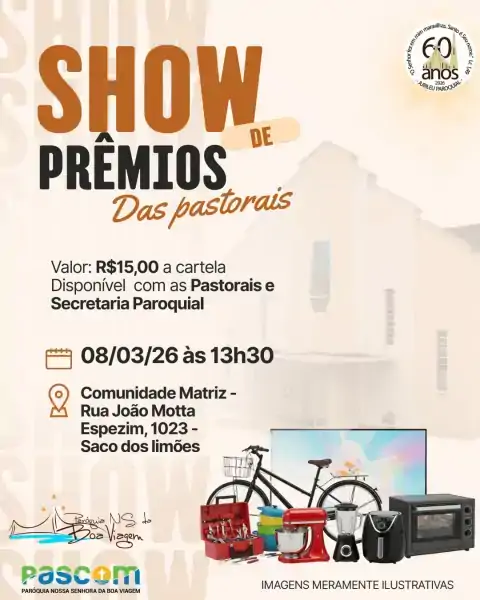 Paróquia Nossa Senhora da Boa Viagem promove Show de Prêmios das Pastorais neste domingo 1 Paróquia Nossa Senhora da Boa Viagem promove Show de Prêmios das Pastorais neste domingo 1