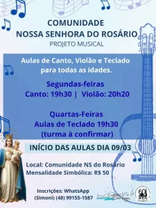 Projeto Musical abre inscrições na Comunidade Nossa Senhora do Rosário em Florianópolis 10