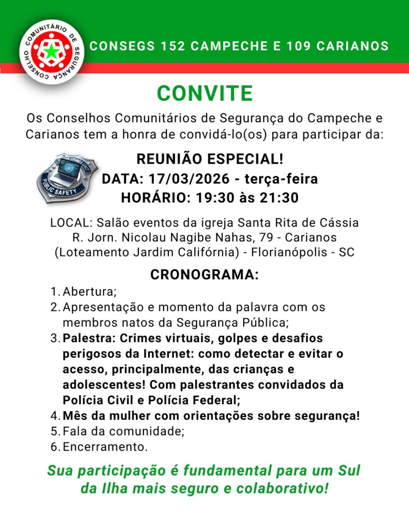 Reunião especial dos Conselhos de Segurança aborda crimes virtuais e proteção da comunidade no Sul da Ilha 1