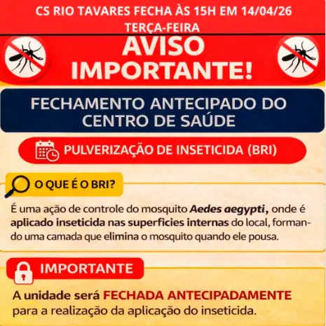 Centro de Saúde do Rio Tavares fecha mais cedo para ação contra o mosquito da dengue 1