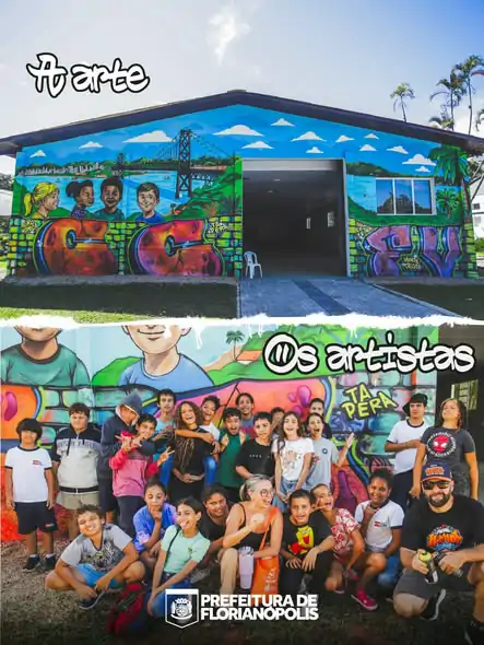 Crianças participam da criação de mural no Jardim Botânico em homenagem à Ponte Hercílio Luz 1