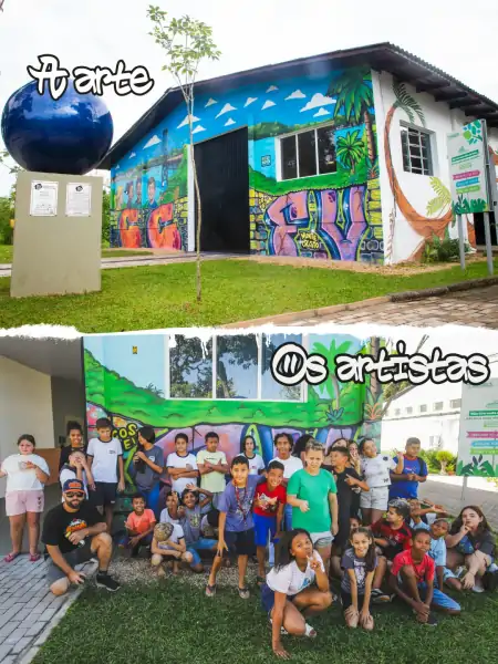 Crianças participam da criação de mural no Jardim Botânico em homenagem à Ponte Hercílio Luz 3