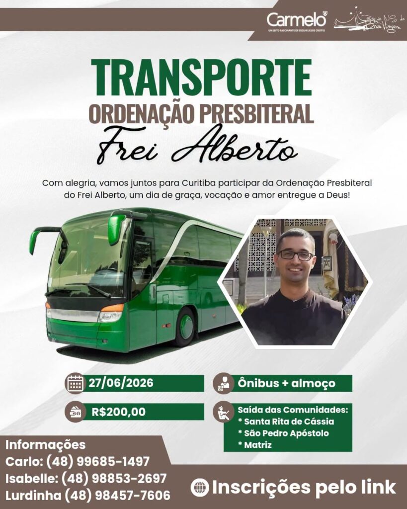 Paróquia organiza transporte para ordenação presbiteral de Frei Alberto em Curitiba 1 Paróquia organiza transporte para ordenação presbiteral de Frei Alberto em Curitiba 1