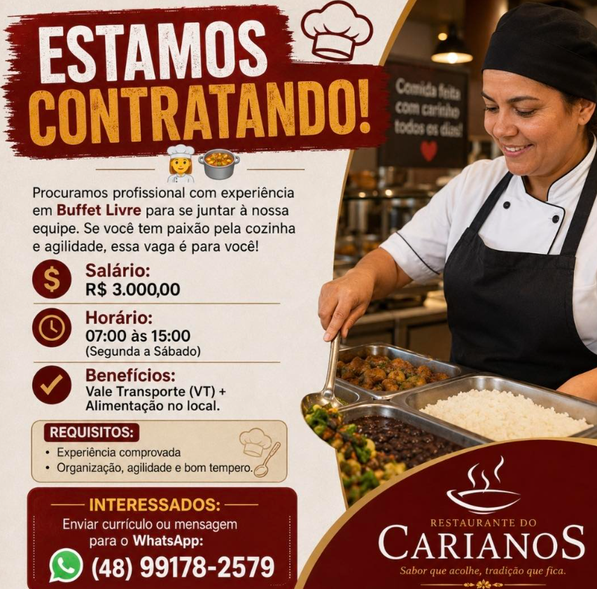 Profissional com experiência em Buffet Livre – Carianos 1