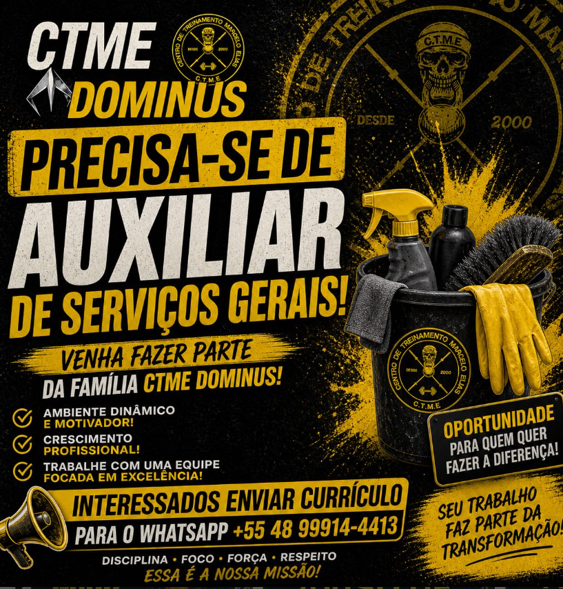 Vaga de emprego: Auxiliar de Serviços Gerais – CTME Dominus 1