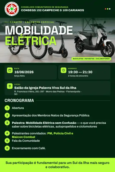 CONSEGs Campeche e Carianos promovem encontro sobre mobilidade elétrica no Sul da Ilha 1
