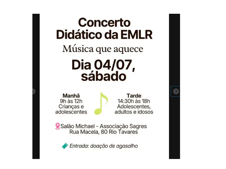 Concerto Didático da EMLR arrecadará agasalhos em evento no Rio Tavares 1