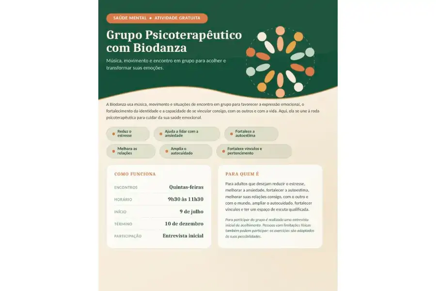 Centro de Saúde Alto Ribeirão abre inscrições para grupo gratuito de Biodanza voltado à saúde mental 1 Centro de Saúde Alto Ribeirão abre inscrições para grupo gratuito de Biodanza voltado à saúde mental 1