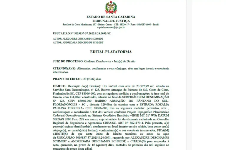 Publicações Legais 1 EDITAL Nº 5019837-57.2025.8.24.0091 – Ação de Usucapião