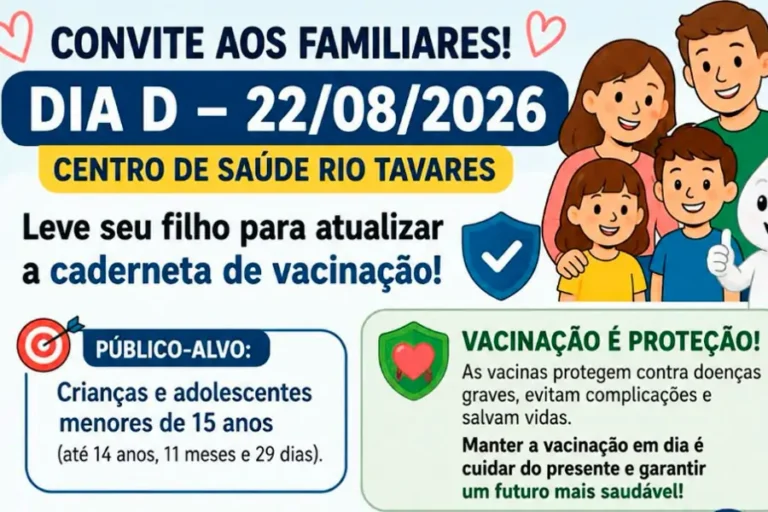 Home 23 Centro de Saúde do Rio Tavares realiza Dia D de vacinação para crianças e adolescentes