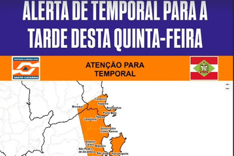 Defesa Civil emite alerta para temporais no Litoral de Santa Catarina nesta quinta-feira 1 Defesa Civil emite alerta para temporais no Litoral de Santa Catarina nesta quinta-feira 1