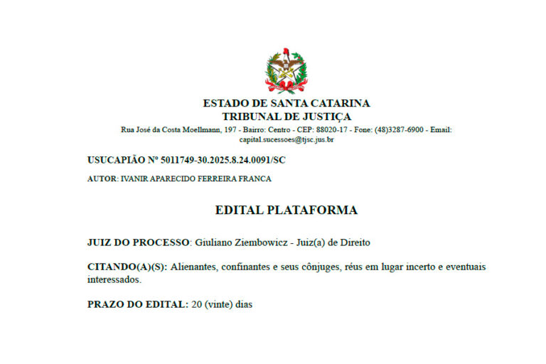 EDITAL USUCAPIÃO Nº 5011749-30.2025.8.24.0091
