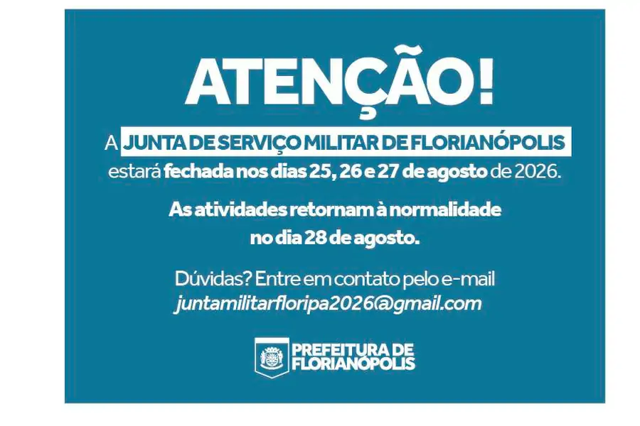 Junta de Serviço Militar de Florianópolis ficará fechada por três dias em agosto 1 Junta de Serviço Militar de Florianópolis ficará fechada por três dias em agosto 1