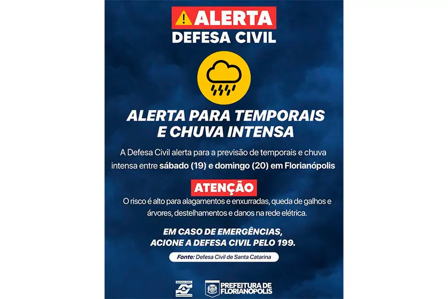 Florianópolis tem alerta para temporais e chuva intensa neste fim de semana 1