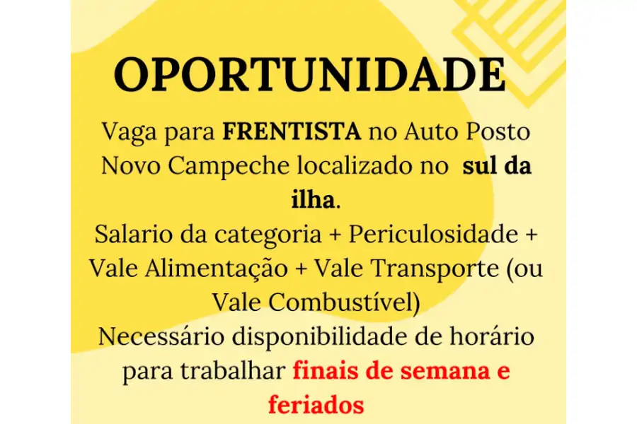 Frentista de posto de combustível | Novo Campeche 1 Frentista de posto de combustível | Novo Campeche 1