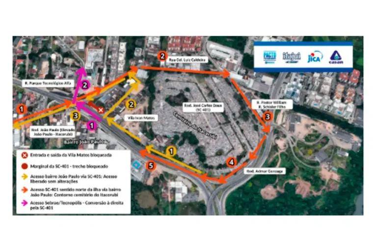Obras de esgotamento sanitário mantêm bloqueios na SC-401 próximo ao elevado do João Paulo