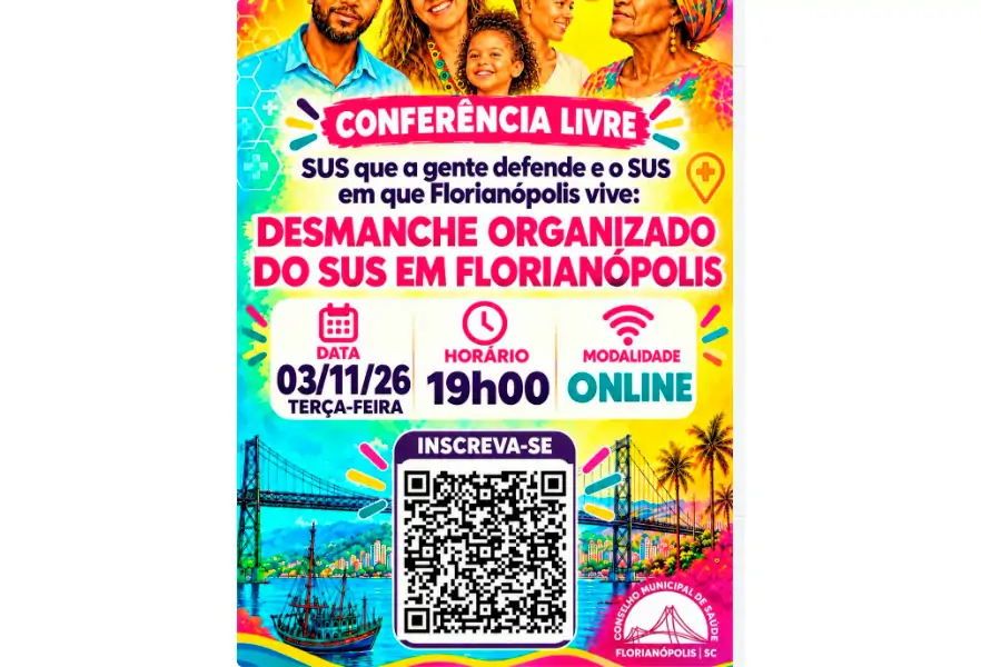 Conferência on-line debate situação do SUS em Florianópolis na próxima terça-feira 1