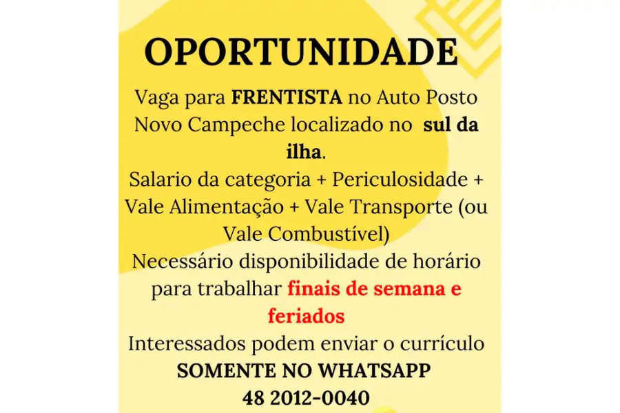 Frentista | Novo Campeche 1