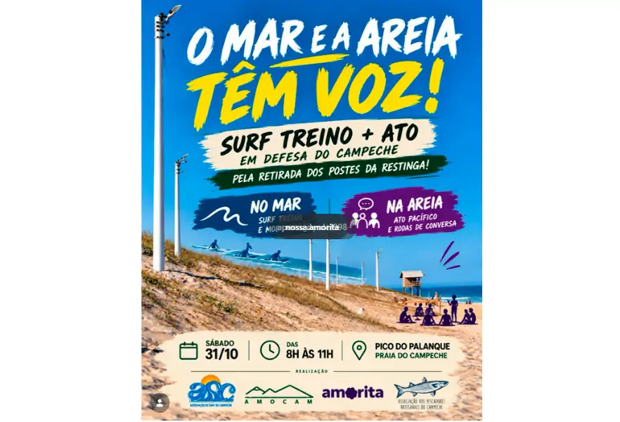 Moradores promovem ato pela retirada de postes das dunas da Praia do Campeche neste sábado 1