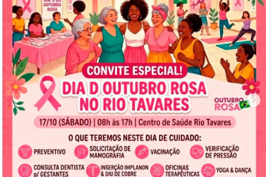 Outubro Rosa terá dia especial de cuidados com a saúde da mulher neste sábado no Rio Tavares 1