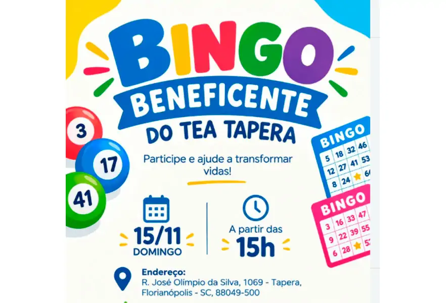 TEA Tapera promove bingo beneficente no dia 15 de novembro em Florianópolis 1