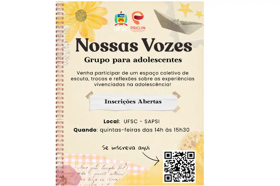 UFSC mantém inscrições abertas para grupo de escuta e expressão voltado a estudantes do Ensino Médio 1 UFSC mantém inscrições abertas para grupo de escuta e expressão voltado a estudantes do Ensino Médio 1